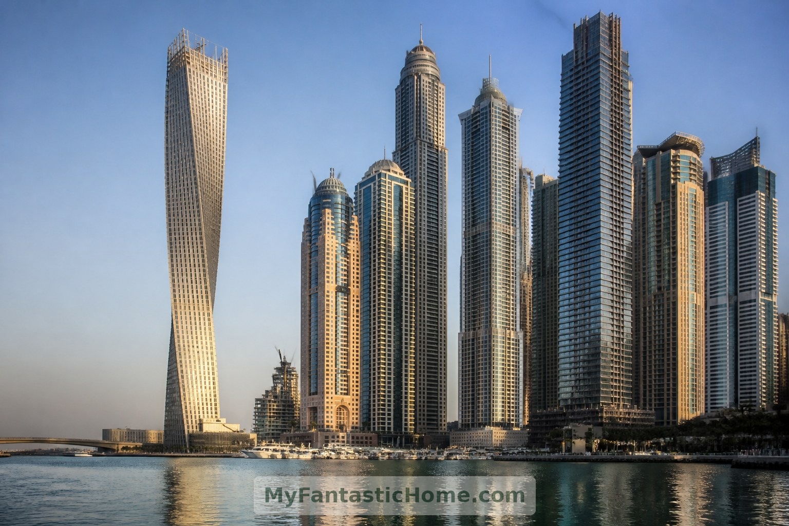 مبنى حقيقي: يضفي برج كيان هيئة ملتوية مميّزة على مرسى دبي.