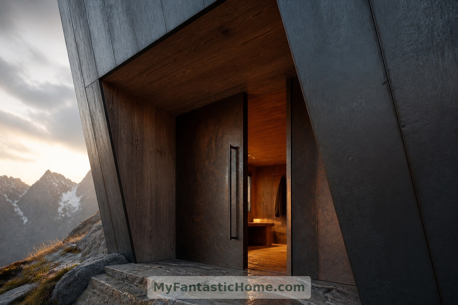 A recessed doorway gives the imagined entrance a welcoming sense of protection.