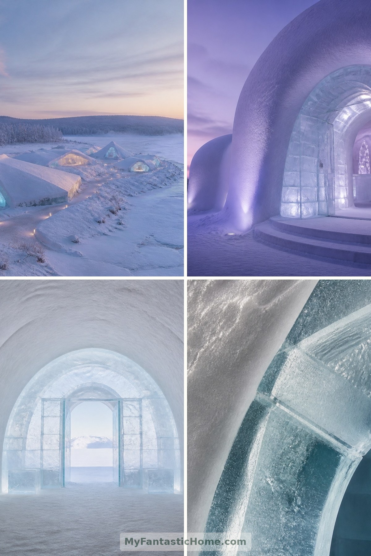 Ice Hotels: A Visual Tour of Sculpted Suites Rebuilt Each Winter — four-image collage cover