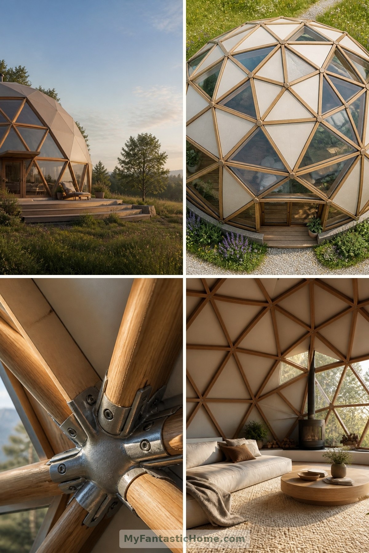 Geodesic Domes You Can Live In: Triangular Geometry and Unexpected Interiors — four-image collage cover