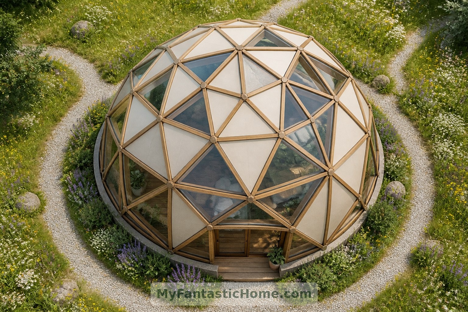This conceptual overhead view reveals the triangular network that approximates the dome’s curved surface.