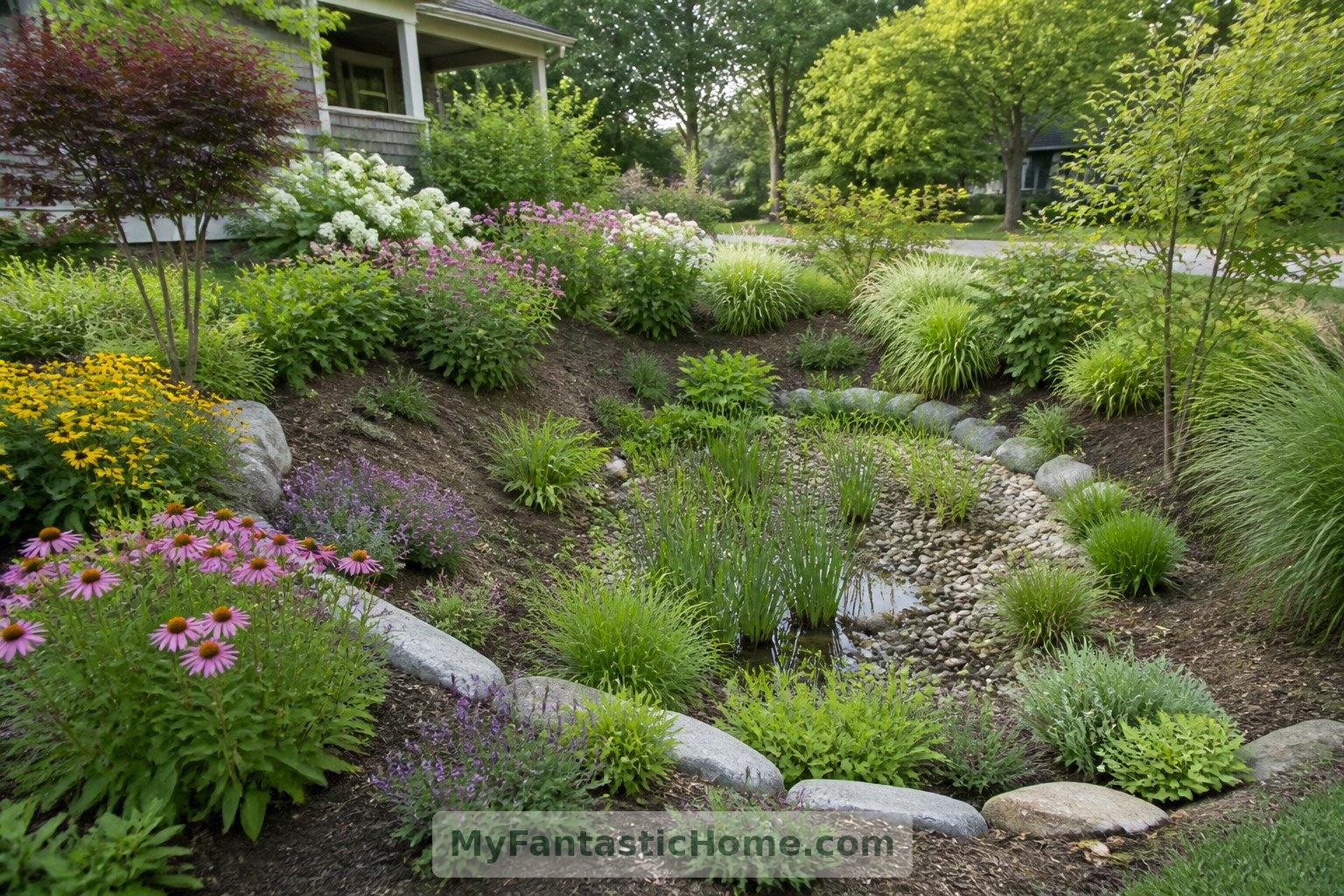 Planting responds to moisture differences between the basin floor and its higher edges.