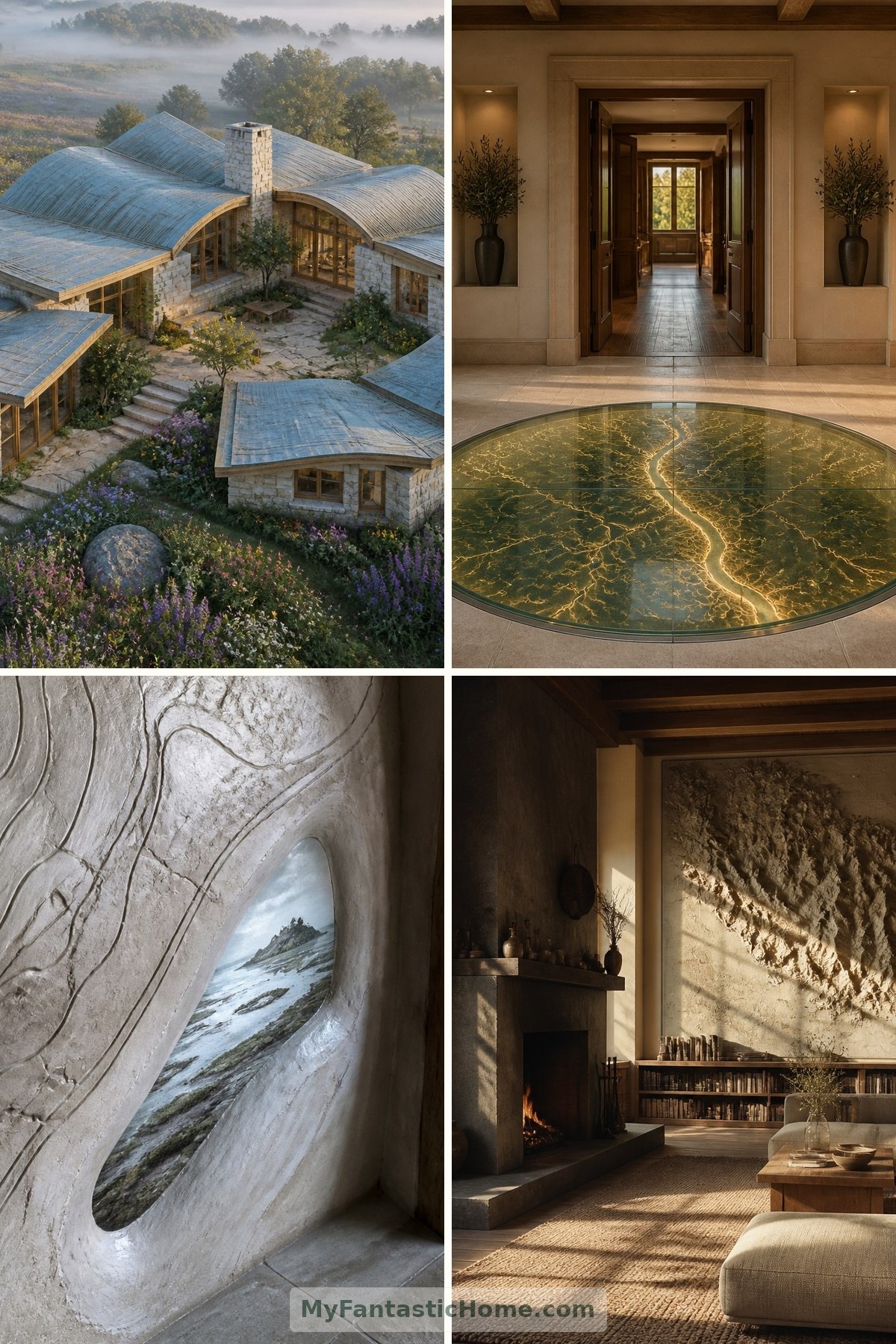 The Cartographer’s Imagined House: Rooms Connected by Living Maps — four-image collage cover