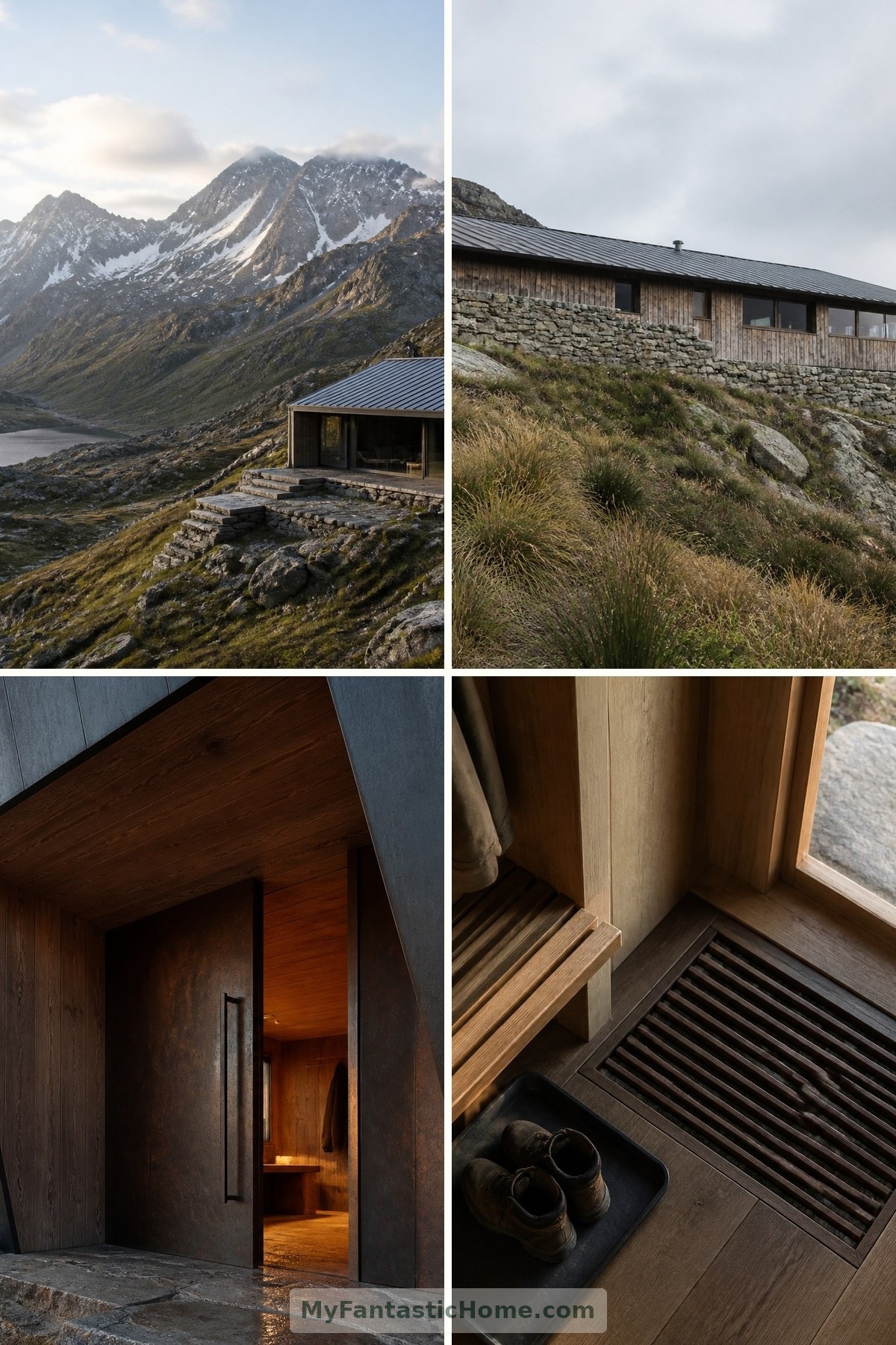 Refuges de montagne isolés : une architecture remarquable aux confins des espaces sauvages — couverture composée de quatre images